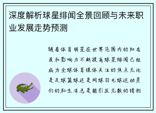 深度解析球星绯闻全景回顾与未来职业发展走势预测