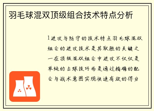 羽毛球混双顶级组合技术特点分析