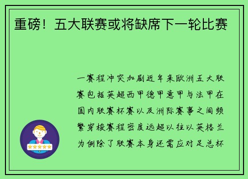 重磅！五大联赛或将缺席下一轮比赛